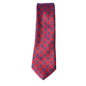 Luca Franzini Designer Silk Necktie Italy Red Chain Link Geometric 58in x 2.5in